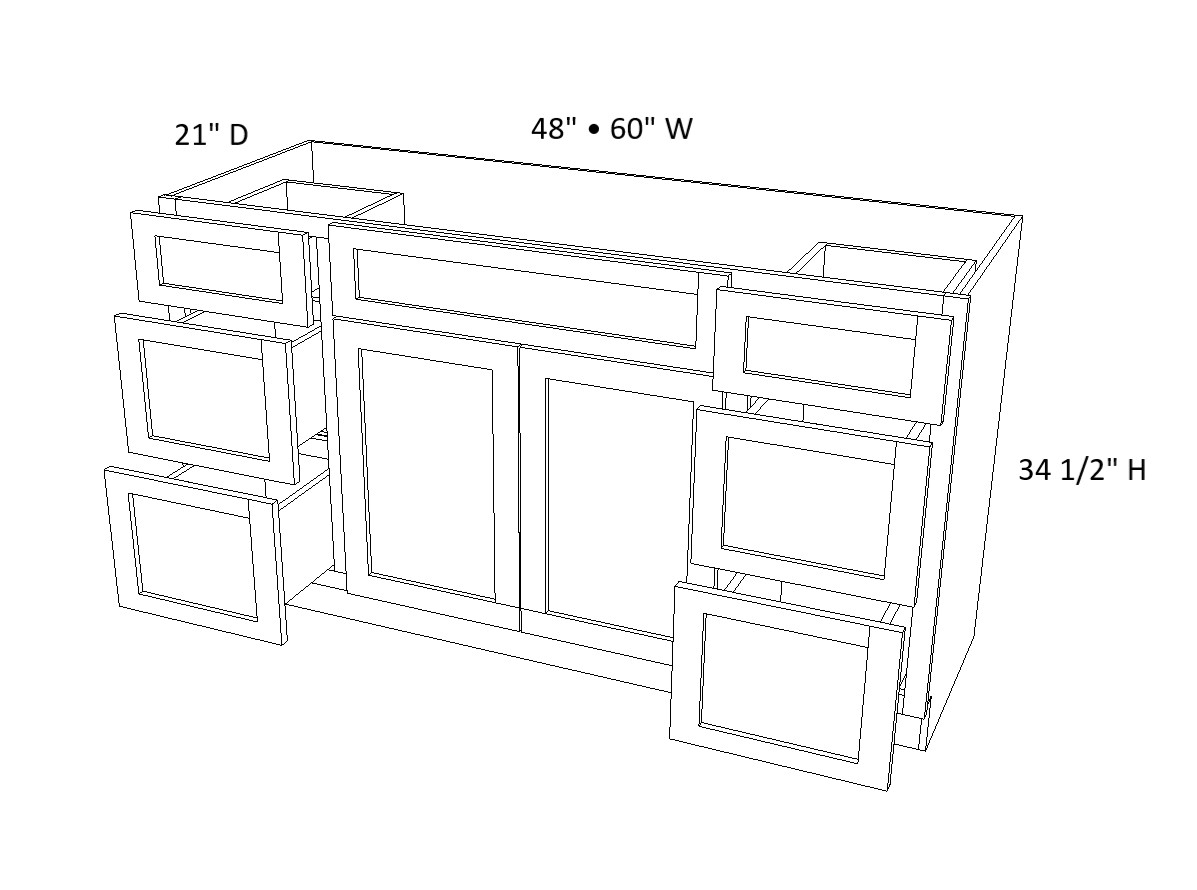 2 Doors 6 Drawers Vanity Base Cabinet